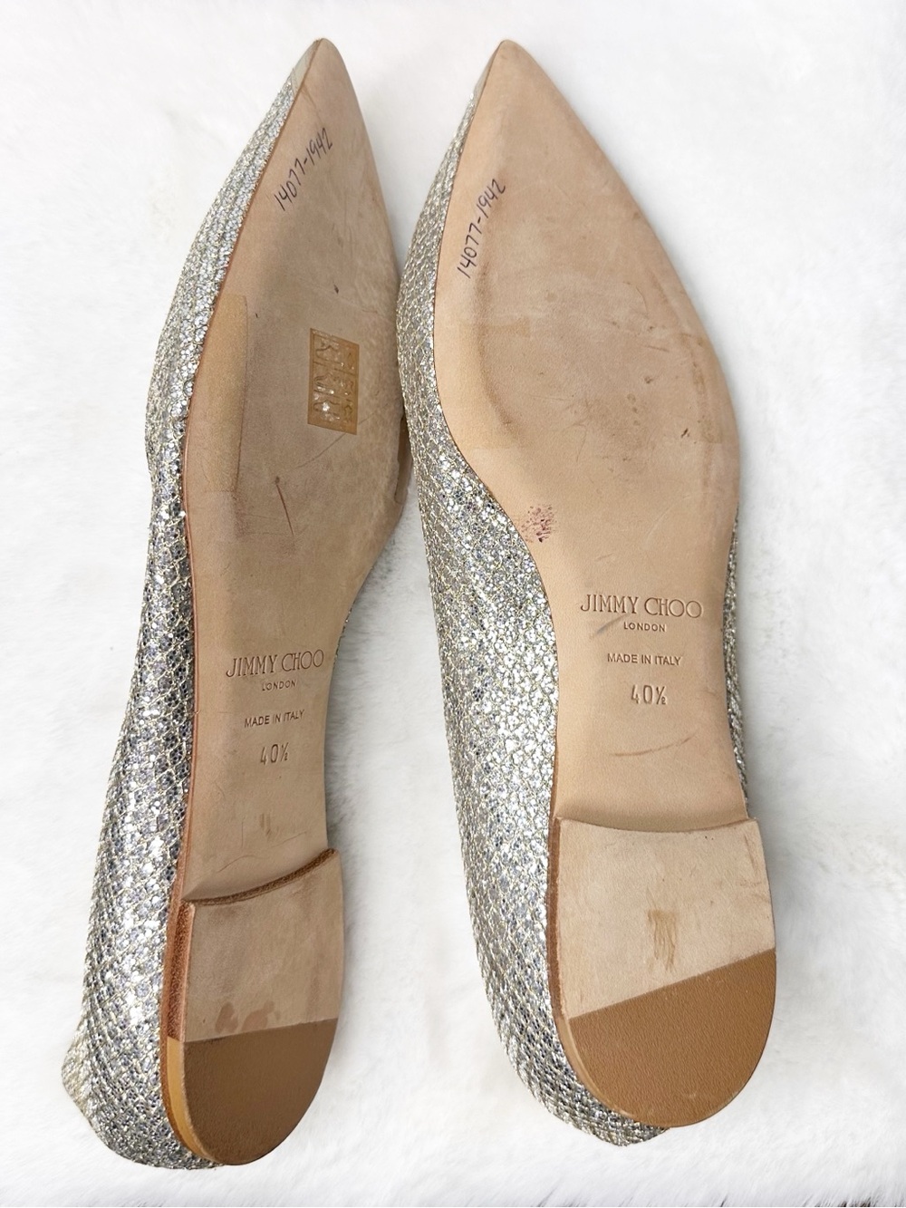Jimmy Choo Silver Glitter Pointed-Toe Romy Flats Size 10.5 - Picture 5 of 7
